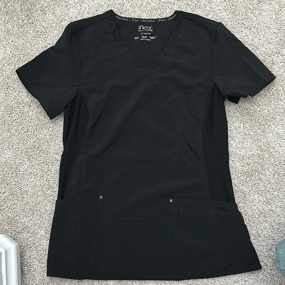 Cherokee iflex Black Scrub Top with Front Pockets